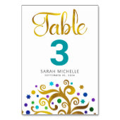 Numéro De Table Bat mitzvah Turquoise White Gold Foil Arbre de vie (Par défaut)