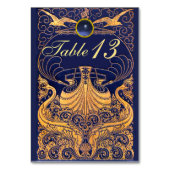 Numéro De Table Bateau antique, Dauphins, Or, Bleu marine Nautique (Dos)