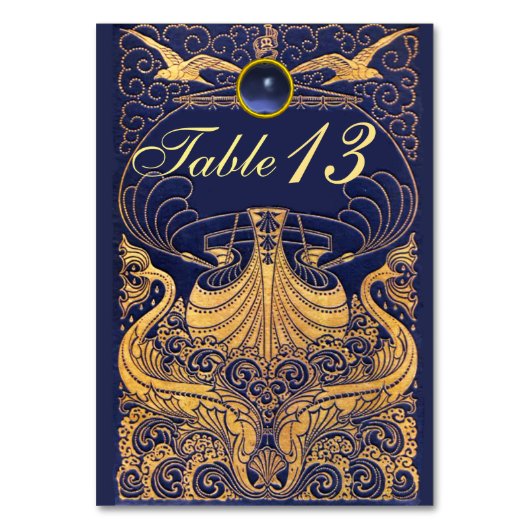 Numéro De Table Bateau antique, Dauphins, Or, Bleu marine Nautique (Par défaut)