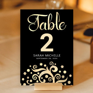 Numéro De Table Batik Mitzvah Noir Or Feuille d'Arbre de Vie Scrip