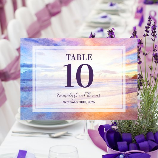 Numéro De Table Beach Watercolor Rose Sunrise Mariage