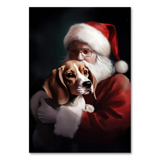 Numéro De Table Beagle avec le Père Noël Festif Noël (Dos)