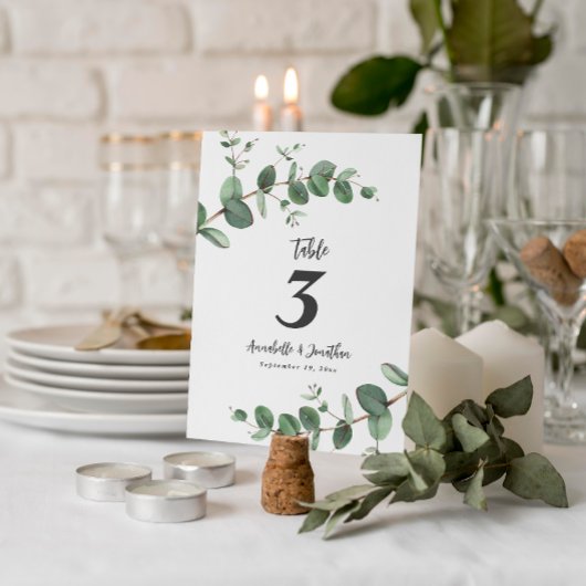 Numéro De Table Beau délicat mariage de feuillage d'eucalyptus