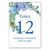 Numéro De Table Beau Mariage floral Sapphire bleu Aquarelle (Dos)