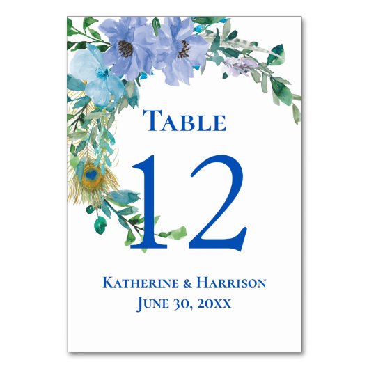 Numéro De Table Beau Mariage floral Sapphire bleu Aquarelle (Par défaut)