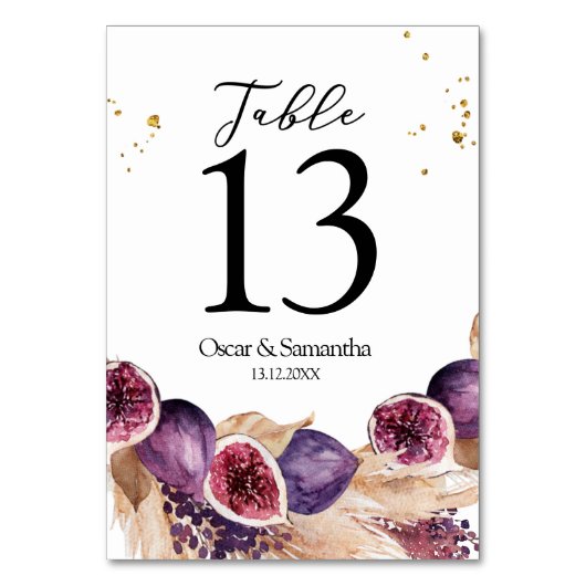 Numéro De Table Beauté moderne Figes violettes & Pampas & gouttes  (Par défaut)