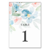 Numéro De Table Belle aquarelle bleu rose et fleurs bleues (Dos)