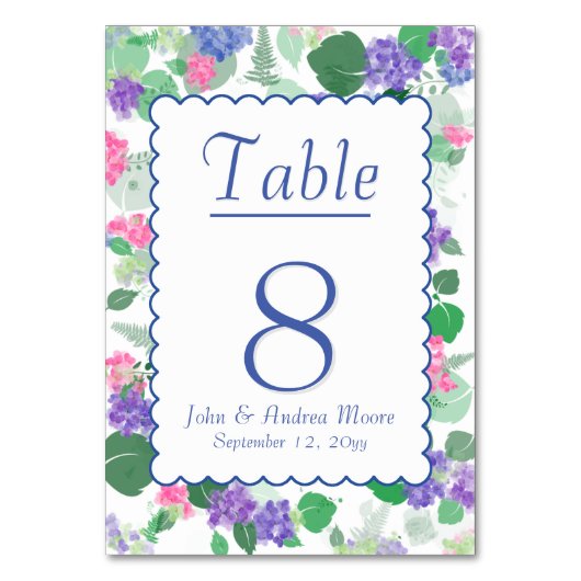 Numéro De Table Belle aquarelle Hydrangea Mix (Dos)