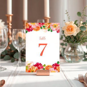 Numéro De Table Belle Fête des mariées florale orange et rose vif