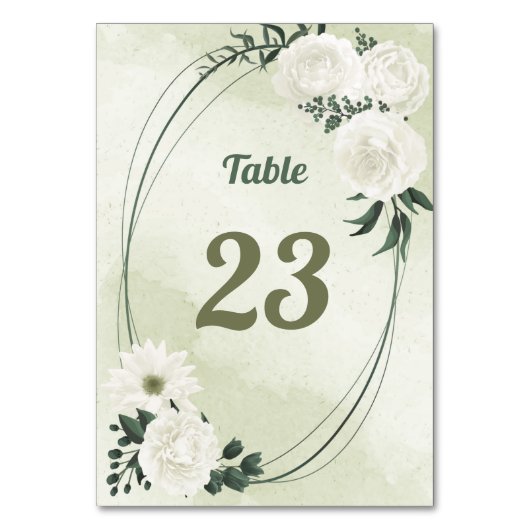 Numéro De Table belle fleurs blanches vert feuille géométrique (Par défaut)