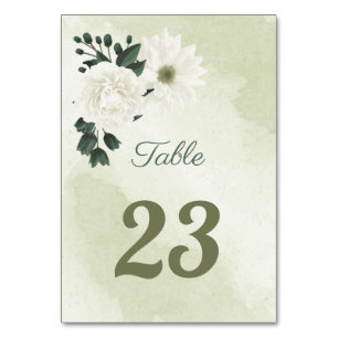 Numéro De Table belle fleurs blanches vert feuilles