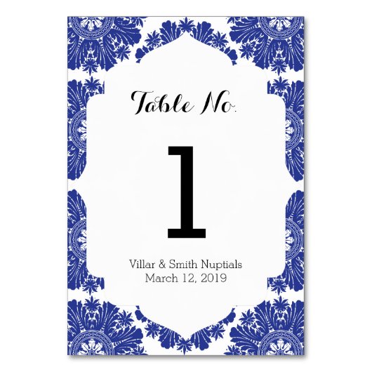 Numéro De Table Belle suite Mariage Baroque Bleue & Blanc (Par défaut)
