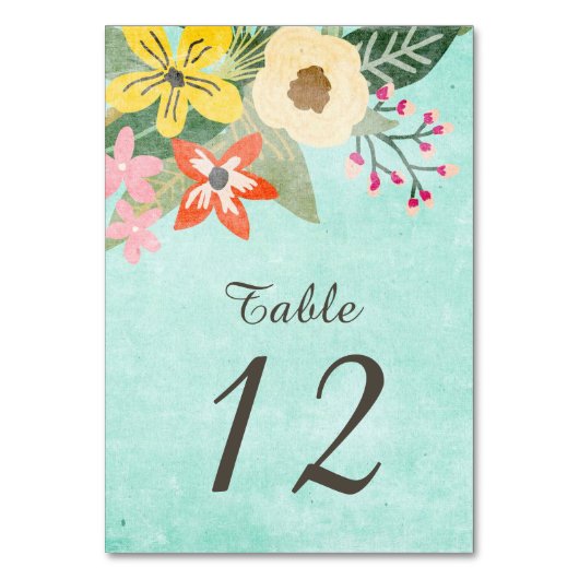 Numéro De Table Belles fleurs Aquarelle Mariage floral / Aqua (Par défaut)