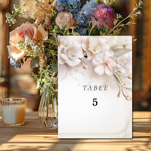 Numéro De Table Belles fleurs aquarelles roses et blanches 