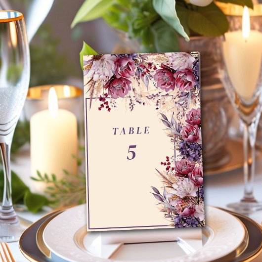 Numéro De Table Belles fleurs élégantes roses et mauves
