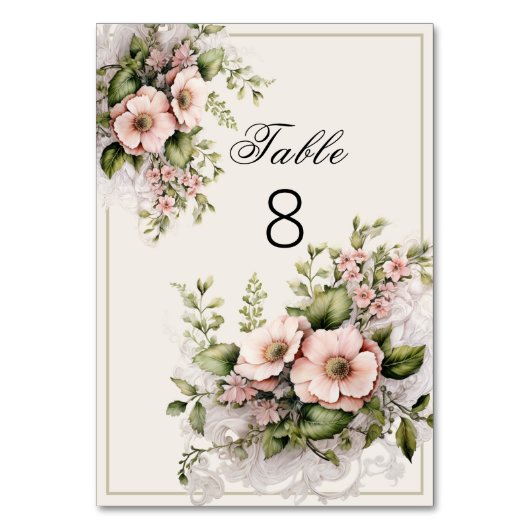 Numéro De Table Belles fleurs roses Vignes vertes (Dos)