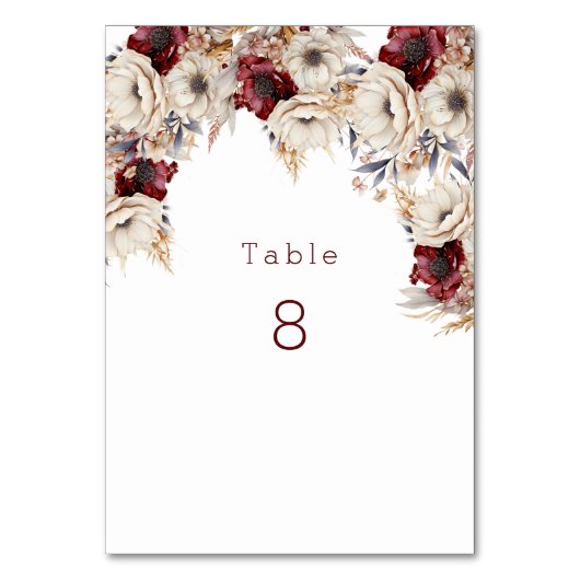 Numéro De Table Belles Roses Blanches Papes Bourgogne (Par défaut)