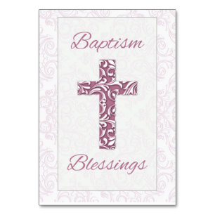 Numéro De Table Bénédictions de baptême fille Rose Croix Damassé T