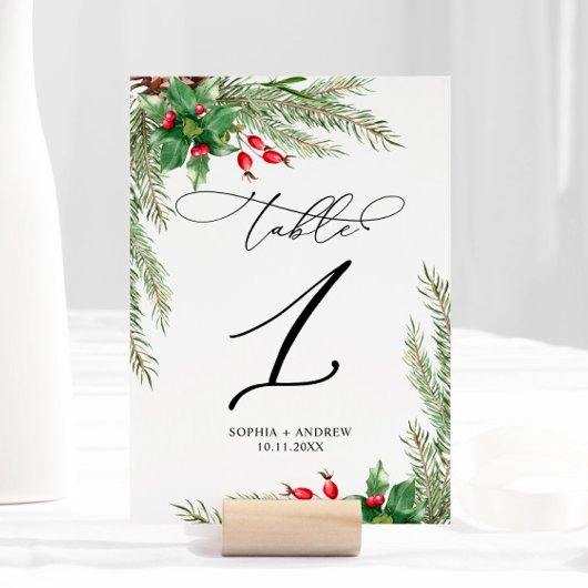 Numéro De Table Berries rouges de Noël Tableau 1 Mariage