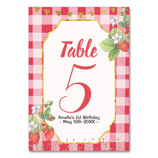Numéro De Table Berry Sweet Watercolor fraise 1er anniversaire (Par défaut)