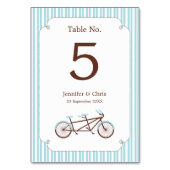 Numéro De Table Bicyclette Retro Tandem Bleu & Blanc Mariage rayé (Dos)
