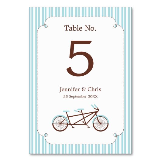 Numéro De Table Bicyclette Retro Tandem Bleu & Blanc Mariage rayé (Par défaut)