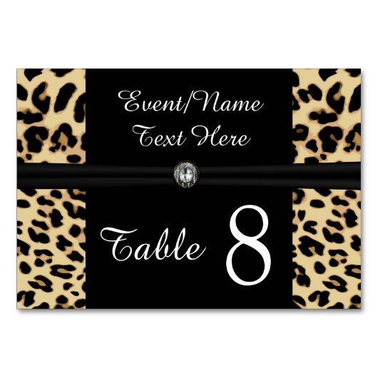 Numéro De Table Bijou de ruban Leopard noir personnalisé Numéro de (Devant)