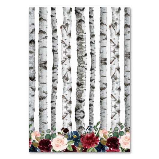 Numéro De Table Birch Trees Marine Burgundy Mariage Insertion Cart (Dos)