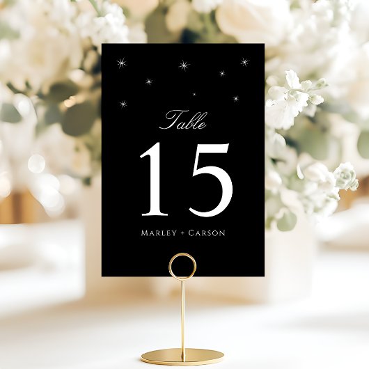 Numéro De Table Black and White Midnight Starry Wedding