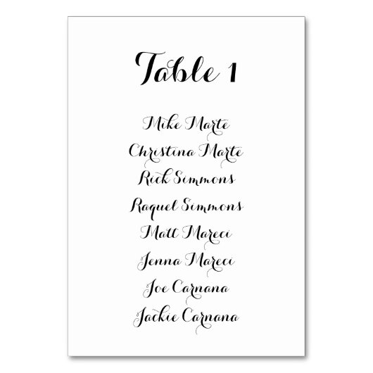 Numéro De Table Black and White Script Table Seating Chart Card (Par défaut)