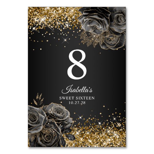 Numéro De Table Black Floral Glam Parties scintillant or Sweet six (Par défaut)