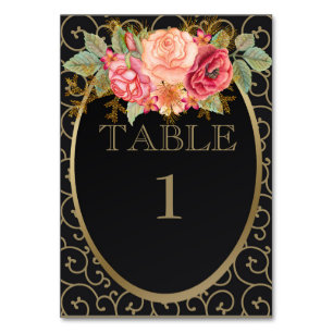 Numéro De Table Black Gold avec Roses rouges roses roses roses ros