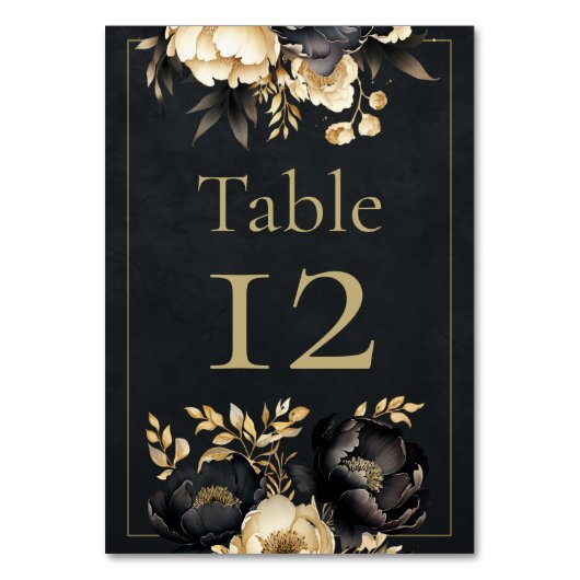 Numéro De Table Black & Gold Peony Wedding Table Number (Par défaut)