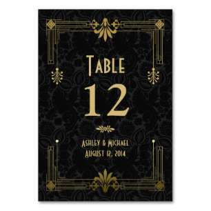 Numéro De Table Black Gold Roaring 20s Art Déco Mariage