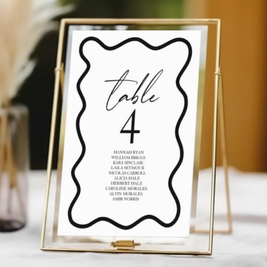Numéro De Table Black White Elegant Wavy Border Wedding