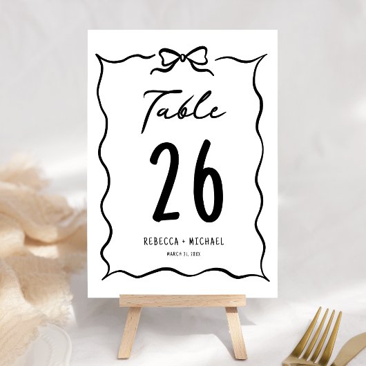 Numéro De Table Black & White Hand Drawn Bow Wedding