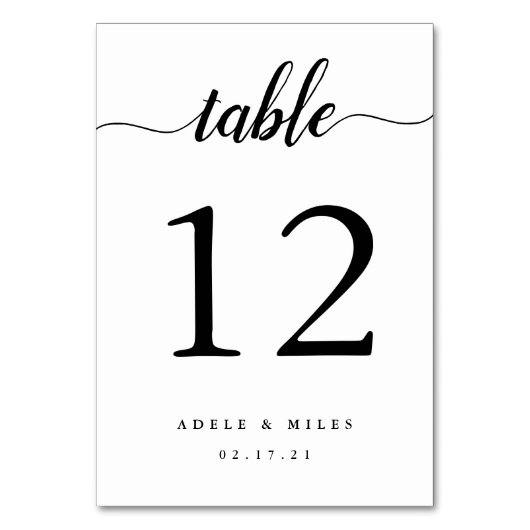 Numéro De Table Black & White Personalized Table Number Card (Dos)