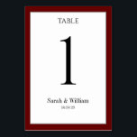 Numéro De Table Blanc avec Mariage frontière rouge bordeaux<br><div class="desc">Une carte de numéro de table classique bordeaux et blanc mariage qui peut être customisée avec n'importe quel numéro de table. Les graphiques apparaissent des deux côtés de cette carte.</div>