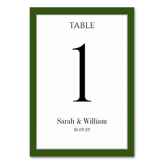 Numéro De Table Blanc Avec Pine Forest Vert Mariage frontalier (Dos)