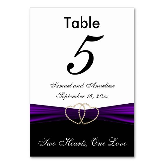Numéro De Table Blanc avec Ruban de Satin Violet - Numéros de Tabl (Par défaut)