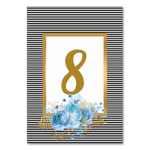 NUMÉRO DE TABLE BLANC BLEU STRIPE BLEU BOUQUET