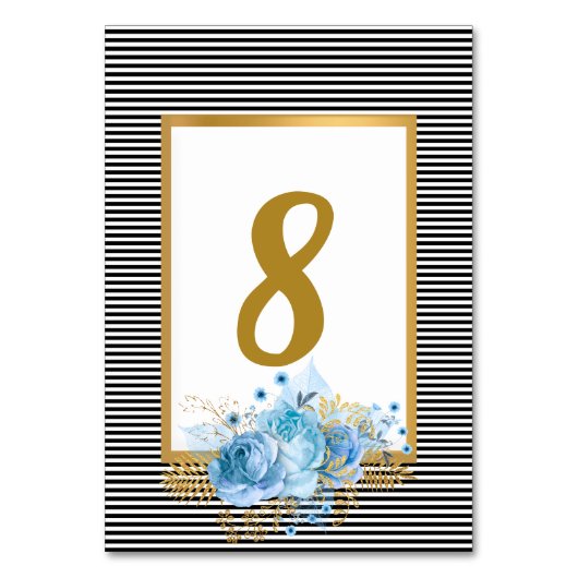 NUMÉRO DE TABLE BLANC BLEU STRIPE BLEU BOUQUET (Dos)