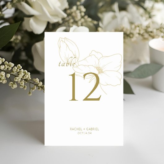 Numéro De Table Blanc et Or | Mariage floral moderne chic