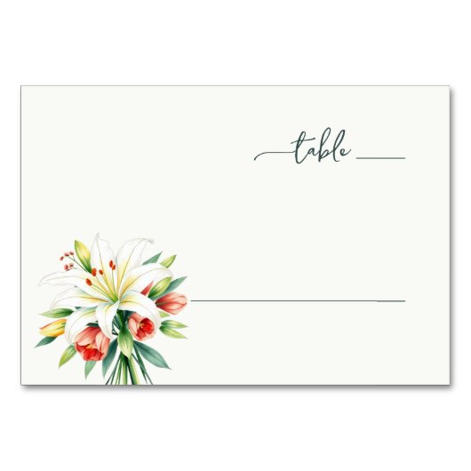 Numéro De Table Blanc Floral Élégant (Devant)