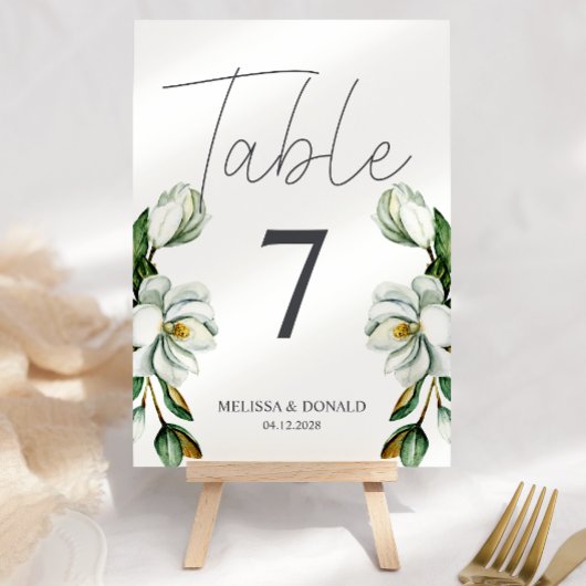 Numéro De Table Blanc Magnolia Floral Rustic Mariage Numéro de tab