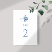 Numéro De Table Blanc + Mariage Floral moderne bleu