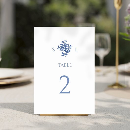 Numéro De Table Blanc + Mariage Floral moderne bleu