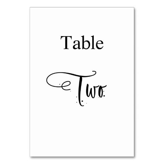 Numéro De Table Blanc Noir calligraphie table deux élégant (Dos)