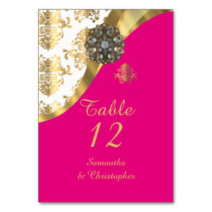 Numéro De Table Blanc, rose et or vintage mariage damassé
