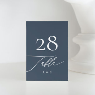 Numéro De Table Blanc sur bleu marine Calligraphie Mariage moder